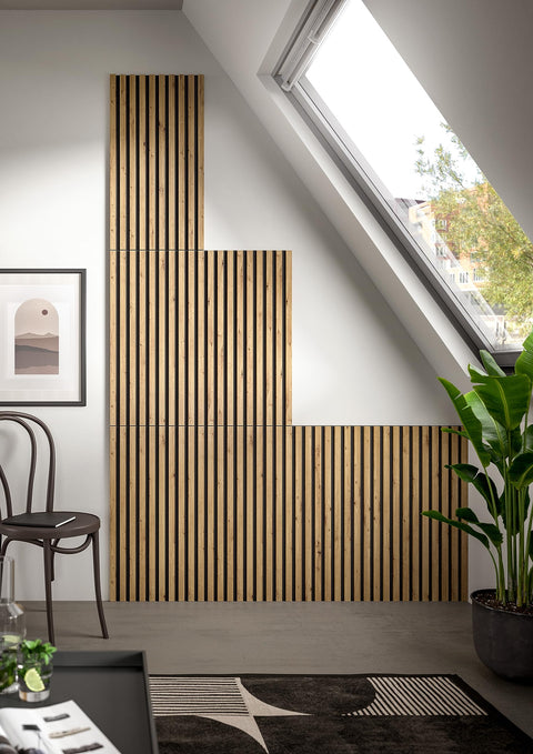 Rootz Acoustic Panel - Wood Wall Panels - Brown Finish - 40cm x 80cm - Sustainable FSC Certified - Set of 3 - Artisan Oak Nb. - Space-saving Storage