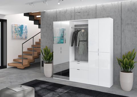 Rootz Wood Material Gloss White Wardrobe Set - High-Gloss Closet - Dresser - FSC Certified - 183cm x 193cm