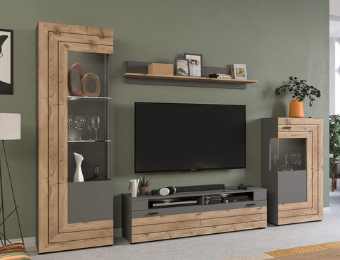 Rootz Highboard Freno - Wood Material - Gray Replica - Nox Oak Replica - 160 x 90 x 40 cm