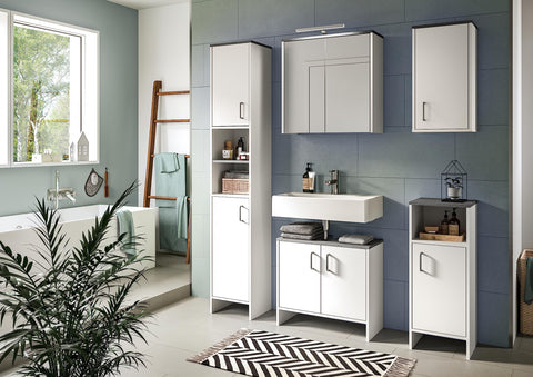 Rootz Los Angeles Tall Cabinet - Bathroom Furniture - Wood Material - White - Timeless Design - 32cm x 180cm x 28cm