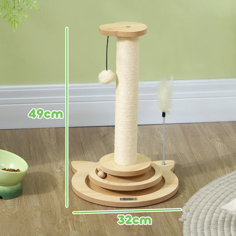 Rootz Cat Scratching Post - Sisal Scratch Tower - Play Ball Track - Entertaining 4-in-1 Design - 32cm x 32cm x 49cm