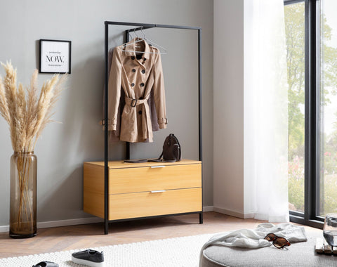 Rootz Modern Wardrobe - Clothes Cabinet - Closet - Oak Decor - Clothes Rail - Chest of Drawers - Practical Storage - Scratch-Resistant - Water-Repellent - 85cm x 152cm x 44cm