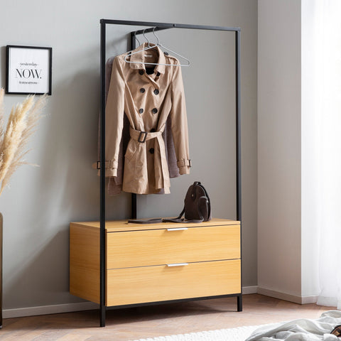 Rootz Modern Wardrobe - Clothes Cabinet - Closet - Oak Decor - Clothes Rail - Chest of Drawers - Practical Storage - Scratch-Resistant - Water-Repellent - 85cm x 152cm x 44cm
