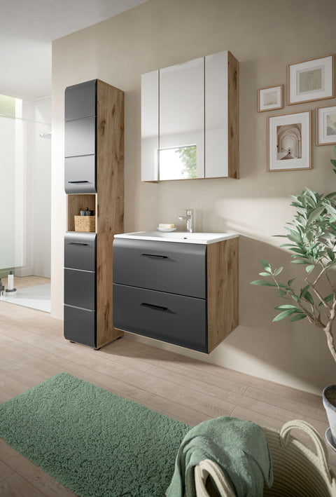 Rootz 4-Piece Bathroom Set - Contemporary Ensemble - Black & Brown - Maximum Functionality - 105x185x46 cm