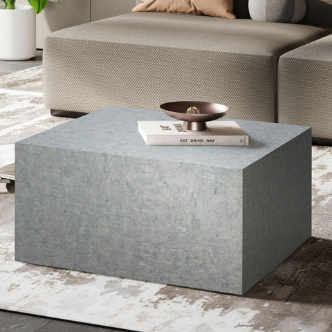 Rootz Minimalist Coffee Table - Square Table - Storage Table - Matt Concrete Look - 60cm x 60cm x 30cm - Scratch-Resistant Melamine Coating