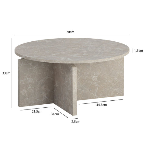Rootz Coffee Table - Modern Table - Round Table - Anti-Slip - 70cm x 70cm x 33cm -  Grey  Look MDF