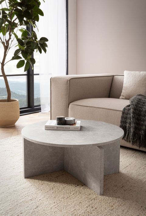 Rootz Coffee Table - Modern Table - Round Table - Anti-Slip - 70cm x 70cm x 33cm -  Grey  Look MDF