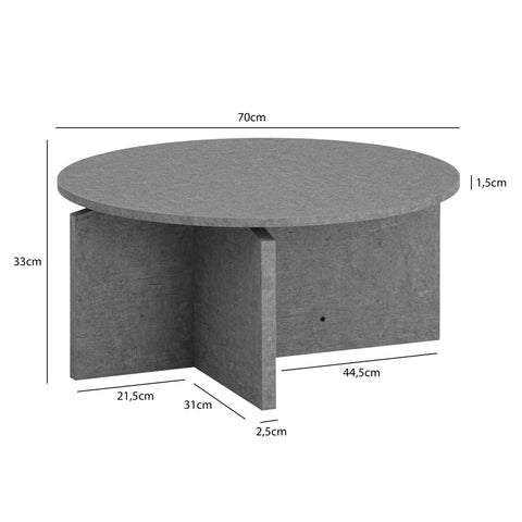 Rootz Modern Coffee Table - Round Table - Concrete Look - Spacious Storage - 70cm x 70cm x 33cm