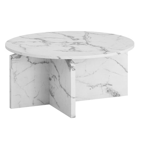 Rootz Round Coffee Table - Modern Marble Look - Elegant Furniture - Anti-Slip Pads - 70cm x 70cm x 33cm