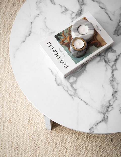 Rootz Round Coffee Table - Modern Marble Look - Elegant Furniture - Anti-Slip Pads - 70cm x 70cm x 33cm