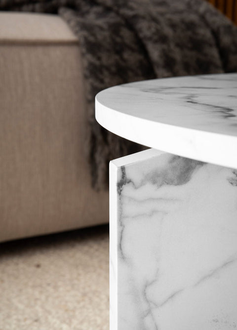 Rootz Round Coffee Table - Modern Marble Look - Elegant Furniture - Anti-Slip Pads - 70cm x 70cm x 33cm