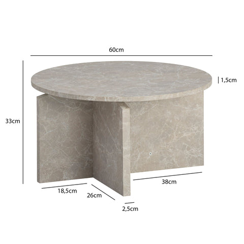Rootz Modern Round Coffee Table - Accent Table - Grey Look Table - Anti-Slip Pads - 60cm x 60cm x 33cm