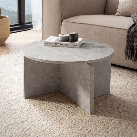 Rootz Modern Round Coffee Table - Accent Table - Grey Look Table - Anti-Slip Pads - 60cm x 60cm x 33cm