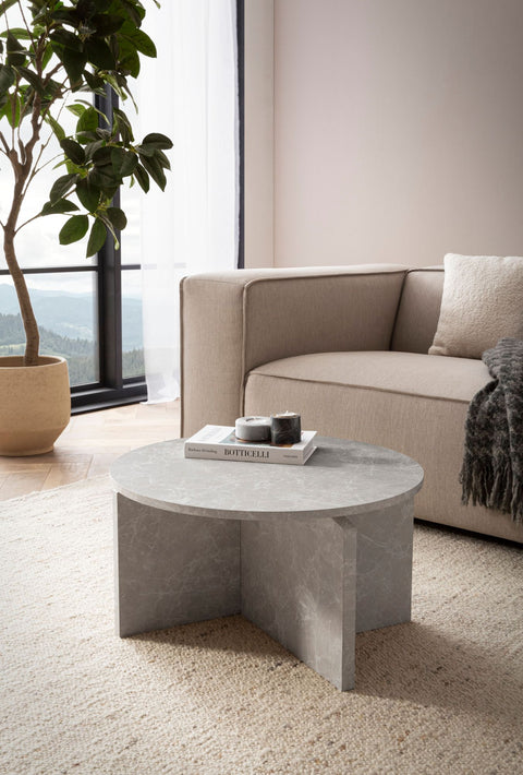 Rootz Modern Round Coffee Table - Accent Table - Grey Look Table - Anti-Slip Pads - 60cm x 60cm x 33cm