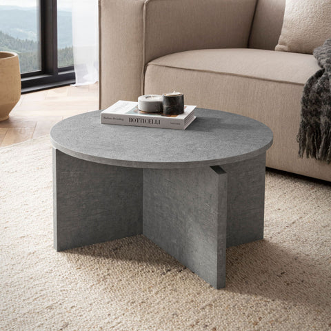 Rootz Modern Coffee Table - Round Table - Concrete Look - Space-Saving Design - 60cm x 60cm x 33cm