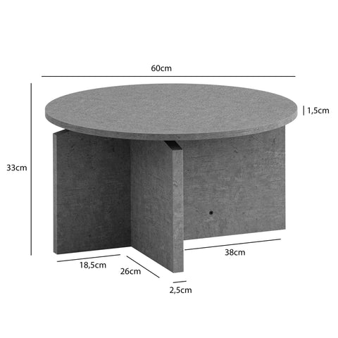 Rootz Modern Coffee Table - Round Table - Concrete Look - Space-Saving Design - 60cm x 60cm x 33cm