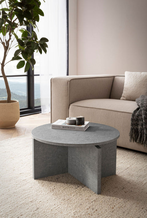 Rootz Modern Coffee Table - Round Table - Concrete Look - Space-Saving Design - 60cm x 60cm x 33cm