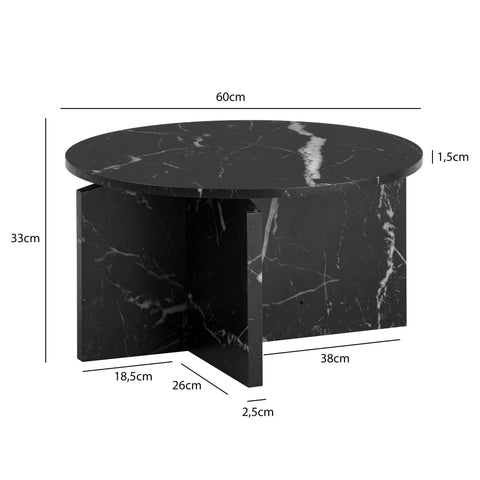 Rootz Modern Coffee Table - Round Black Look - Stylish Low Table - Anti-Slip Pads - 60cm x 60cm x 33cm
