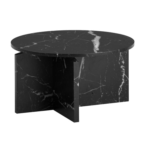 Rootz Modern Coffee Table - Round Black Look - Stylish Low Table - Anti-Slip Pads - 60cm x 60cm x 33cm