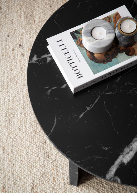 Rootz Modern Coffee Table - Round Black Look - Stylish Low Table - Anti-Slip Pads - 60cm x 60cm x 33cm