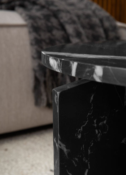 Rootz Modern Coffee Table - Round Black Look - Stylish Low Table - Anti-Slip Pads - 60cm x 60cm x 33cm