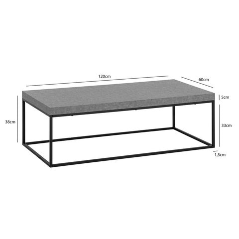 Rootz Modern Coffee Table - Contemporary Table - Large Table Top - Robust Metal Frame - 120cm x 60cm x 38cm - Anti-slip Pads