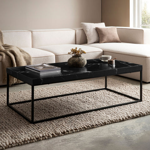 Rootz Modern Coffee Table - Matt Black Look - Stylish Black Coffee Table - Robust Metal Frame - 120cm x 60cm x 38cm