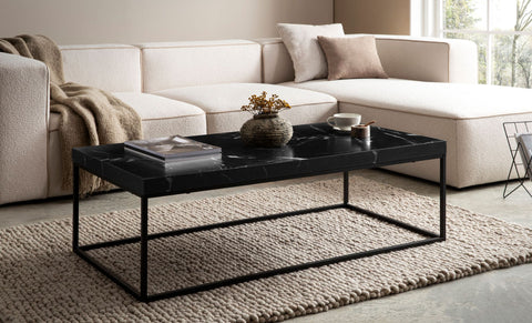 Rootz Modern Coffee Table - Matt Black Look - Stylish Black Coffee Table - Robust Metal Frame - 120cm x 60cm x 38cm