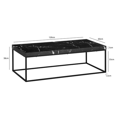 Rootz Modern Coffee Table - Matt Black Look - Stylish Black Coffee Table - Robust Metal Frame - 120cm x 60cm x 38cm
