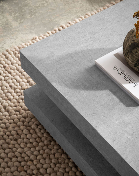 Rootz Square Coffee Table - Modern Center Table - Matt Concrete Design - Ample Storage - 60cm x 60cm x 34cm