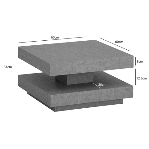 Rootz Square Coffee Table - Modern Center Table - Matt Concrete Design - Ample Storage - 60cm x 60cm x 34cm