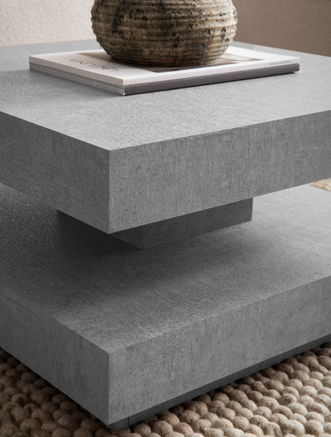 Rootz Square Coffee Table - Modern Center Table - Matt Concrete Design - Ample Storage - 60cm x 60cm x 34cm