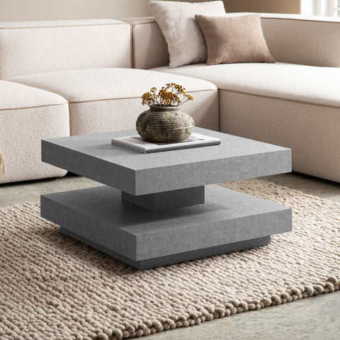 Rootz Square Coffee Table - Modern Center Table - Matt Concrete Design - Ample Storage - 60cm x 60cm x 34cm
