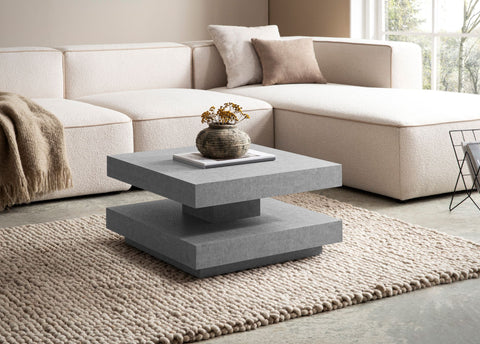 Rootz Square Coffee Table - Modern Center Table - Matt Concrete Design - Ample Storage - 60cm x 60cm x 34cm