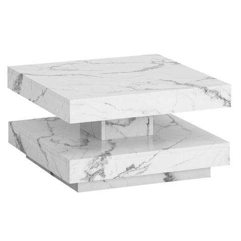 Rootz Square Coffee Table - Modern Marble Table - White Living Room Table - Anti-Slip Pads - 60cm x 60cm x 34cm