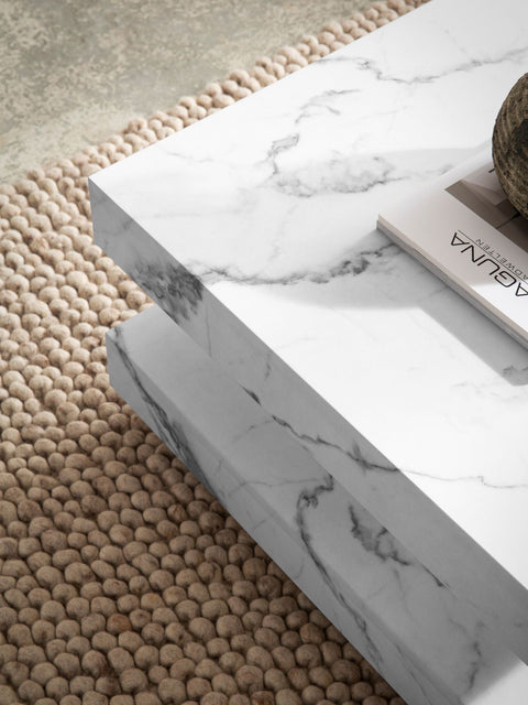 Rootz Square Coffee Table - Modern Marble Table - White Living Room Table - Anti-Slip Pads - 60cm x 60cm x 34cm