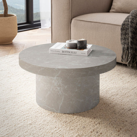 Rootz Modern Round Coffee Table - Accent Table - Living Room Table - Grey Look - Anti-slip - 60cm x 60cm x 30cm