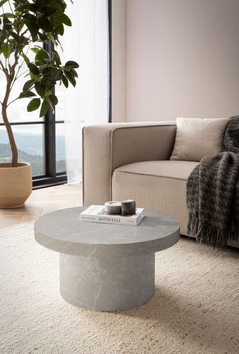 Rootz Modern Round Coffee Table - Accent Table - Living Room Table - Grey Look - Anti-slip - 60cm x 60cm x 30cm
