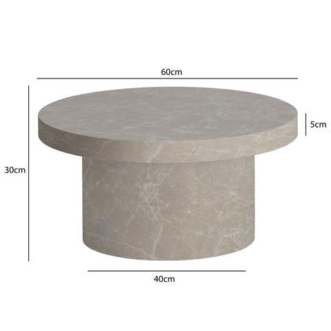 Rootz Modern Round Coffee Table - Accent Table - Living Room Table - Grey Look - Anti-slip - 60cm x 60cm x 30cm