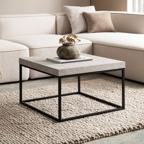 Rootz Modern Coffee Table - Accent Table - Living Room Table - Matte Stone Look Top - Anti-Slip Pads - 60cm x 60cm x 38cm