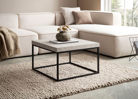 Rootz Modern Coffee Table - Accent Table - Living Room Table - Matte Stone Look Top - Anti-Slip Pads - 60cm x 60cm x 38cm