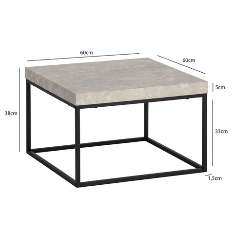 Rootz Modern Coffee Table - Accent Table - Living Room Table - Matte Stone Look Top - Anti-Slip Pads - 60cm x 60cm x 38cm
