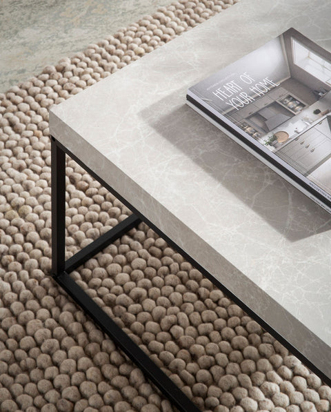 Rootz Modern Coffee Table - Accent Table - Living Room Table - Matte Stone Look Top - Anti-Slip Pads - 60cm x 60cm x 38cm