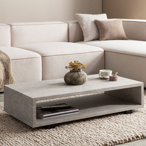 Rootz Modern Coffee Table - Matte Stone Look - Open Storage - Scratch-Proof Design - 100cm x 50cm x 25cm