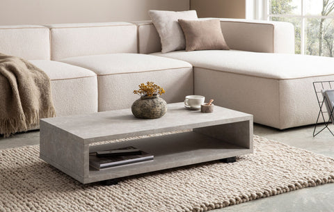 Rootz Modern Coffee Table - Matte Stone Look - Open Storage - Scratch-Proof Design - 100cm x 50cm x 25cm