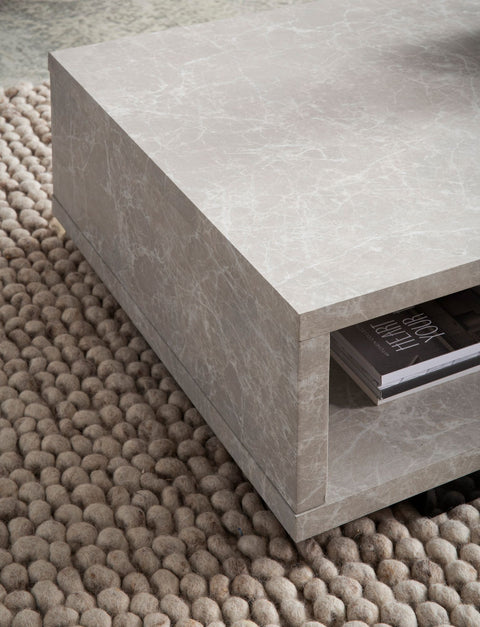 Rootz Modern Coffee Table - Matte Stone Look - Open Storage - Scratch-Proof Design - 100cm x 50cm x 25cm