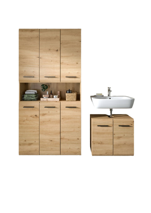 Rootz Bathroom Combination Set - Vanity Unit - Storage Solution - High-Quality MDF - 165x185x46 cm - Brown Finish