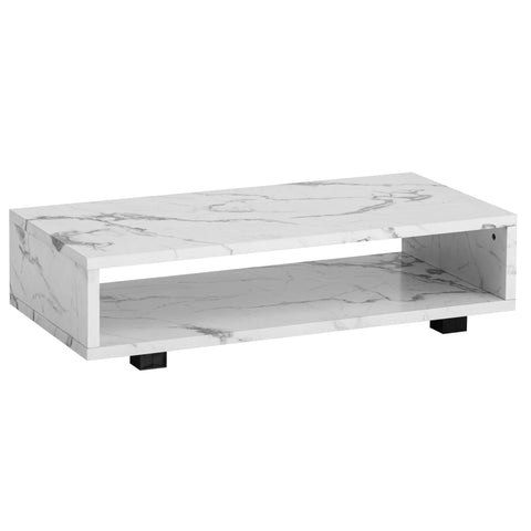 Rootz Modern Coffee Table - Marble Look - Large Table Top - Barrier-Free Storage - 100cm x 50cm x 25cm