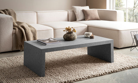 Rootz Coffee Table - Modern Concrete Look - Subtle U-Shape - Anti-Slip Protection - 110cm x 55cm x 35cm