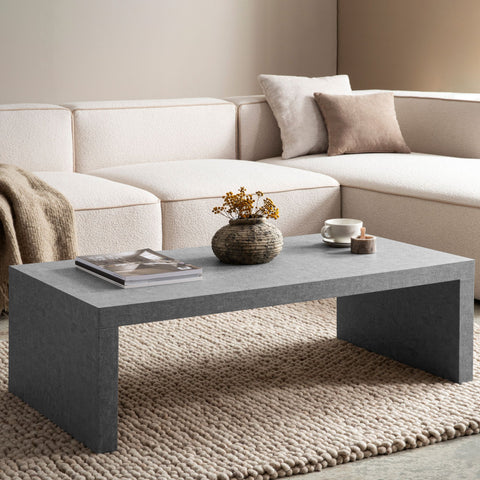 Rootz Coffee Table - Modern Concrete Look - Subtle U-Shape - Anti-Slip Protection - 110cm x 55cm x 35cm